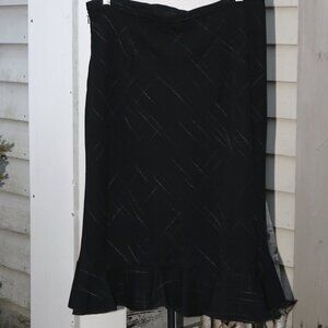 Michele Black W White Dash Print Crepe Pencil Skirt w Ruffle Sz 12